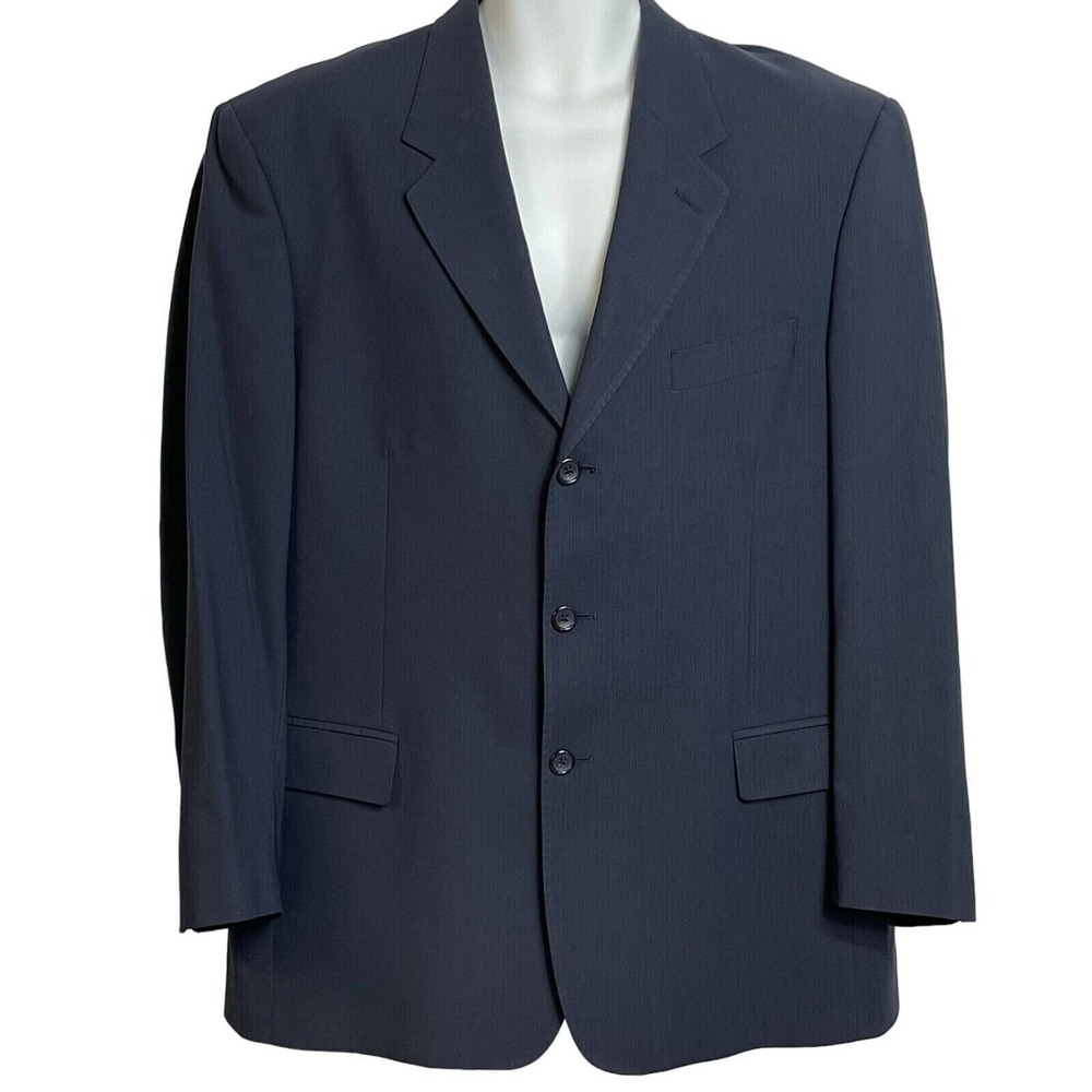 Giorgio Valentini Wool‎ Super 120s Blazer Navy Blue Sport Coat 44R 38W Italy